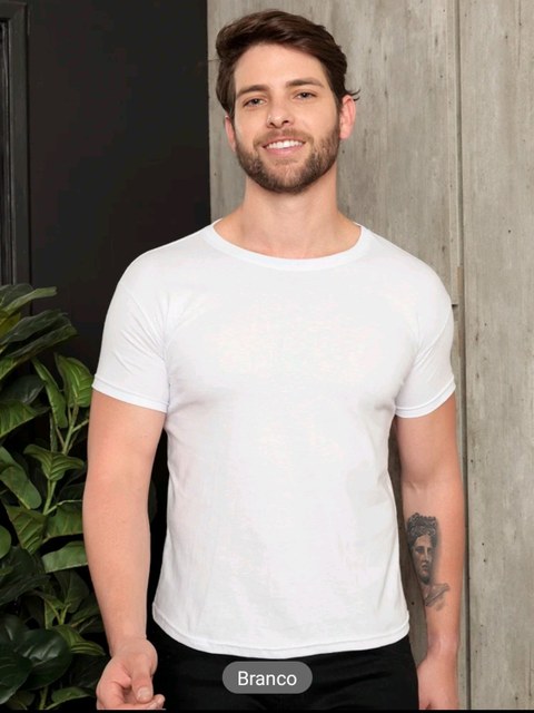 masculino T-shirt gola redondo básica tecido algodão