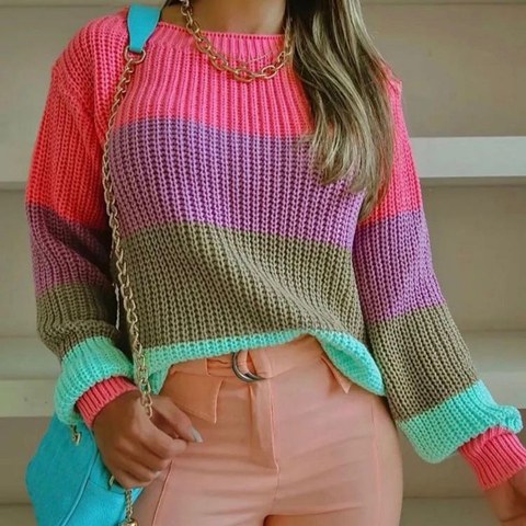 Kit6 blusa de frio feminino tricô suéter lançamento colorido moda inverno