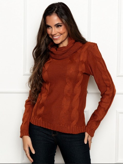 Blusa de Tricot Gola Boba Gola Alta trançada Inverno