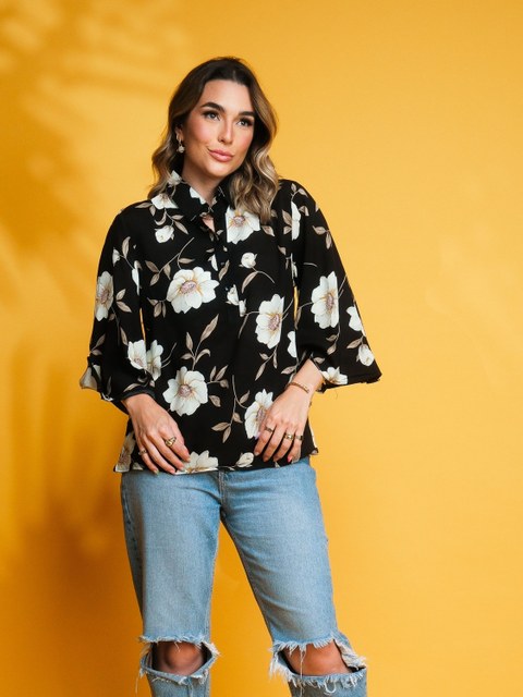 Blusa manga longa estampado floral Q761