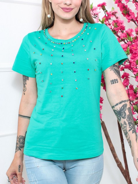 Camiseta feminina com strass 2135