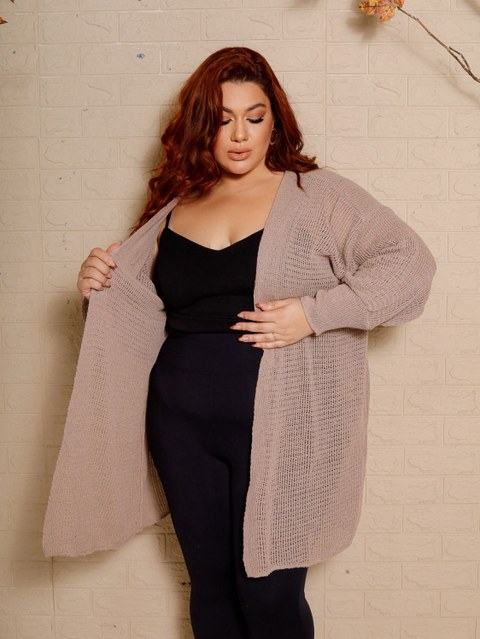 Cardigã Tricô Plus Size Tais Manga Longa