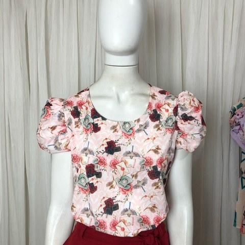 Blusa Romântica Estampa Rosa G (42)