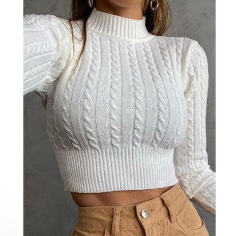 Cropped Trança Modal Tricot Tricô Inverno fashion