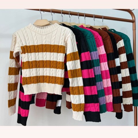 Blusa tricô listrada lã ‼️Promoção‼️