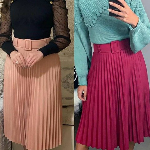 Saia Plissada em Chiffon com cinto ⭐