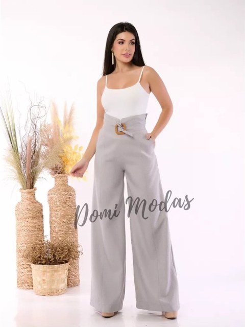Calça Pantalona de Linho Com Acessório 8423