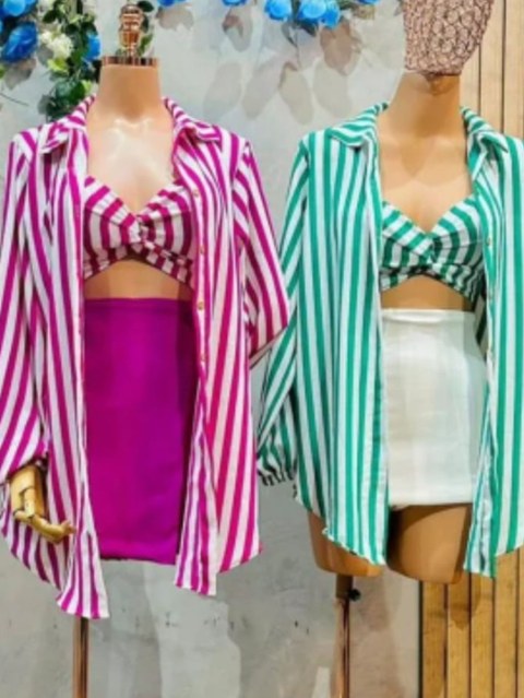 Conjunto camisa e cropped em tecido duna veste M e G