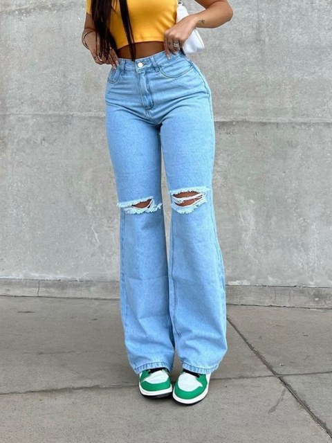 Calça Jeans wedi leg joelho rasgado