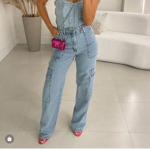 Calça jeans Wide leg bolso grande