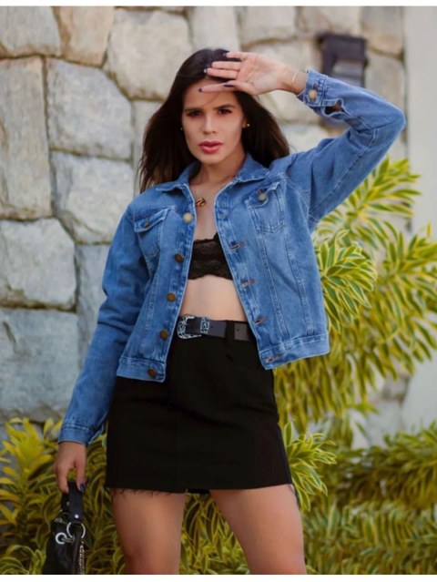 Jaqueta jeans  marmonizado sem laycra blogueiras