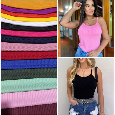 Blusinhas alcinha e gola alta.