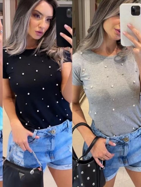 Blusa pérola manga curta