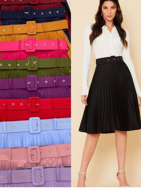Reposição saia plissada com cinto