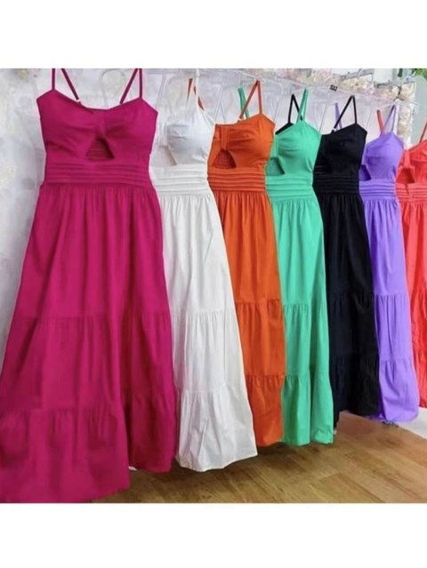 Novidade vestido longo elza de alça com detalhes na frente