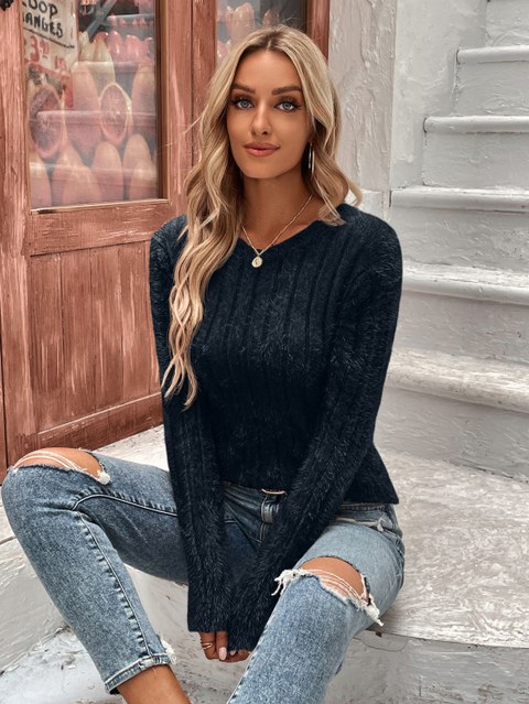 Blusa Feminina Suéter Moletom Pelinho Grosso Canelado inverno com elasticidade moda quente，M783