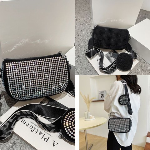 Bolsa brilho com strass de diamante feminino com mini bolsa moeda