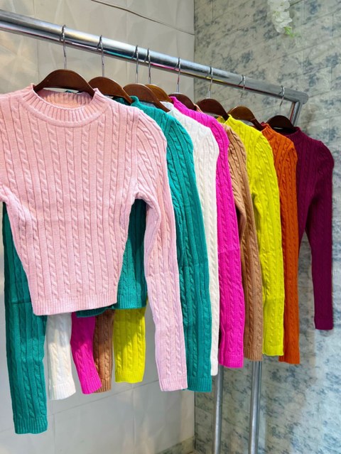 Blusa de tricô modal manga longa trançada