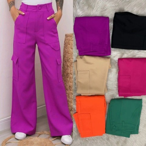 Calça pantalona Cargo de alfaiataria Flora 347