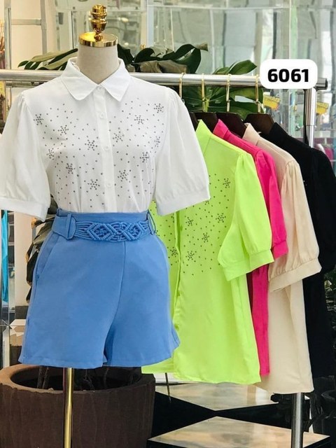Blusa Camisa crepe com pedraria importado 6006