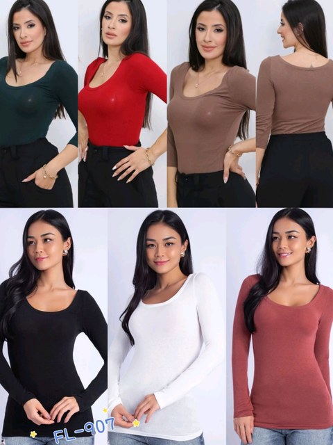 FL-907 Blusa manga longa Segunda Pele importado Flora