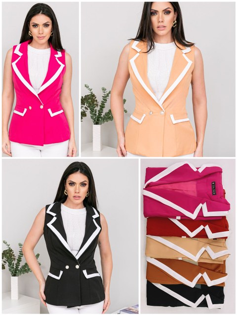 Colete alongada feminino alfaiataria luxo