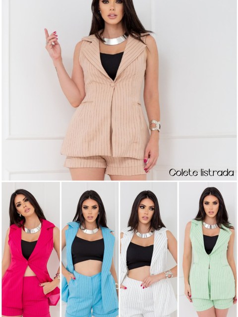 Colete feminino risco de giz com forro