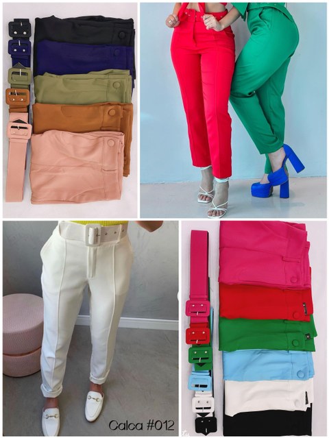 Calça feminina alfaiataria cintura alto com cinto encapado #012