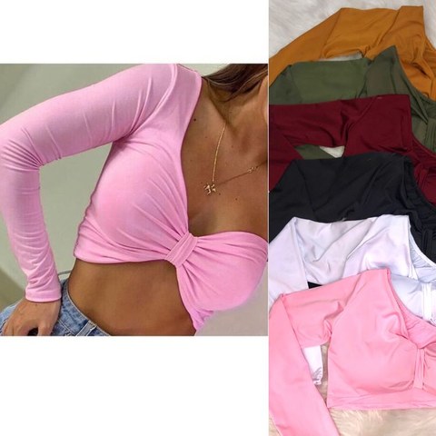 Cropped top manga única longa