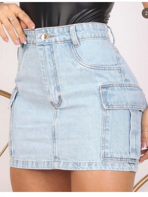 Saia cargo jeans feminina clara