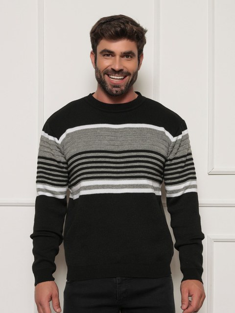 Suéter masculino gola redonda listrada novo coleção 003