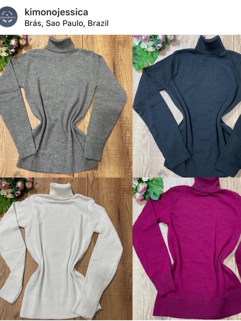 Tricô gola alta liso