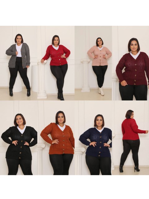 Plus size casaco com botão