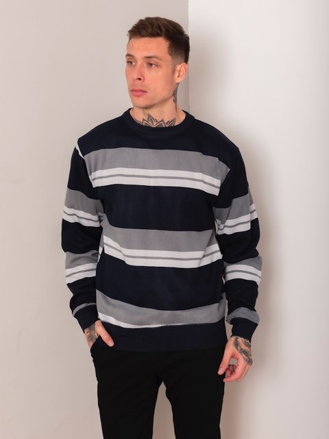 Suéter de lã listrado com decote em V para homem