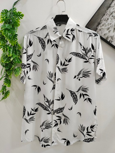 Camisa Floral Havaiana Praia Verão Masculino Manga Curta De Botão Tecido Viscose