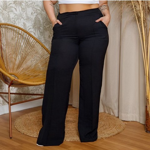 PLUS SIZE Calça pantalona duna botões