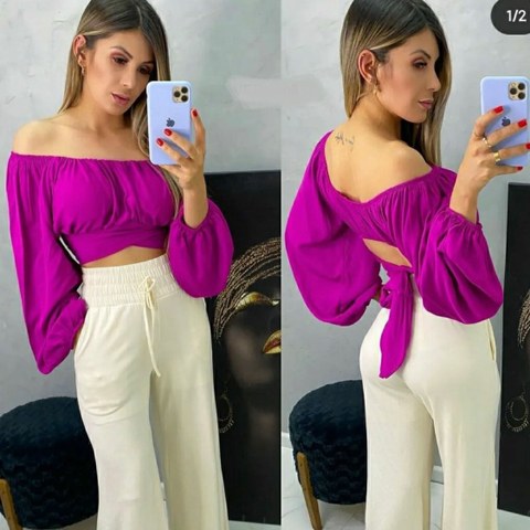 Blusa manga longa tecido viscose com bojo Maya modas