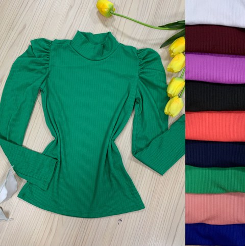 Blusa manga longa tecido canelada estica Maya modas