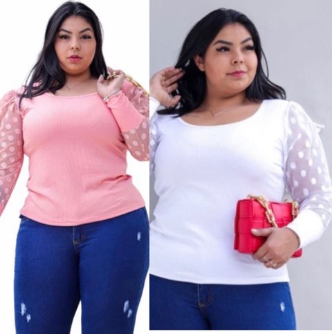 Blusa manga longa Plussize canelada Maya modas