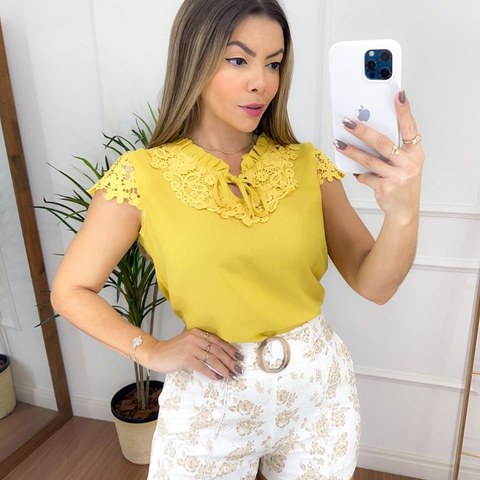 Blusa Feminina/ Blusinha Manga Curta /com Renda/ Moda Evangélica/T8917