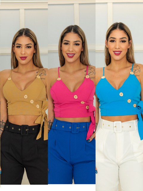 Cropped alfaiataria com bojo feminina mimius moda