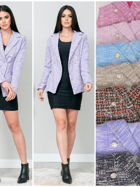 Blazer tweed com forro feminina mimius moda