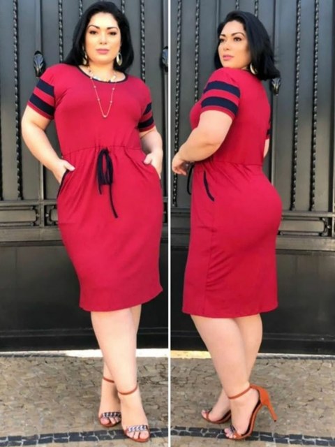 Vestido feminino plus size  com recorte na manga elegante