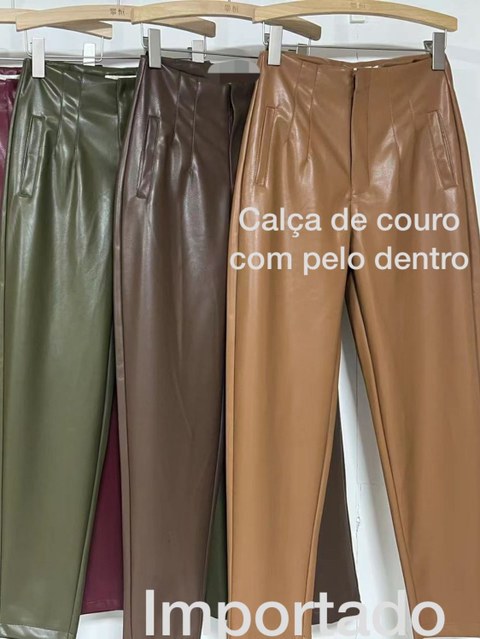 calça de couro com pelo dentro flanelado
