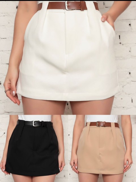 short saia de alfaiataria com cinto