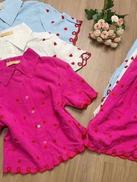 Conjunto de coração bordado importado