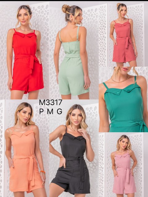 Onsay Macaquinho liso feminino com botão com cinto/M3317
