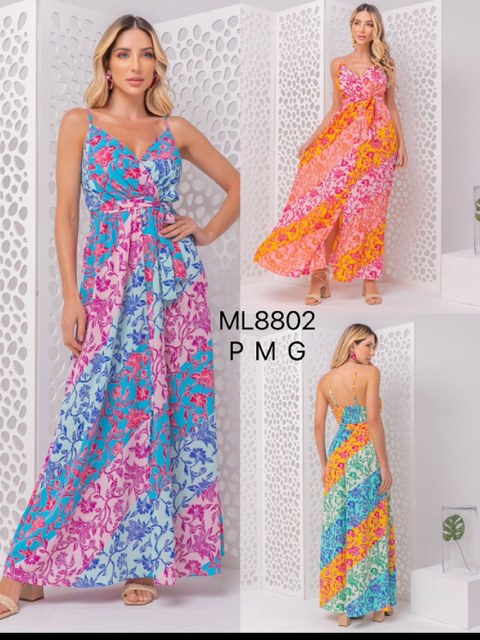 Onsay Roupas Femininas vestido feminino floral longo verao com bojo com Botões/ML8802