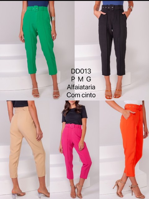 Onsay Calça cintura alta de alfaiataria com cinto/DD013