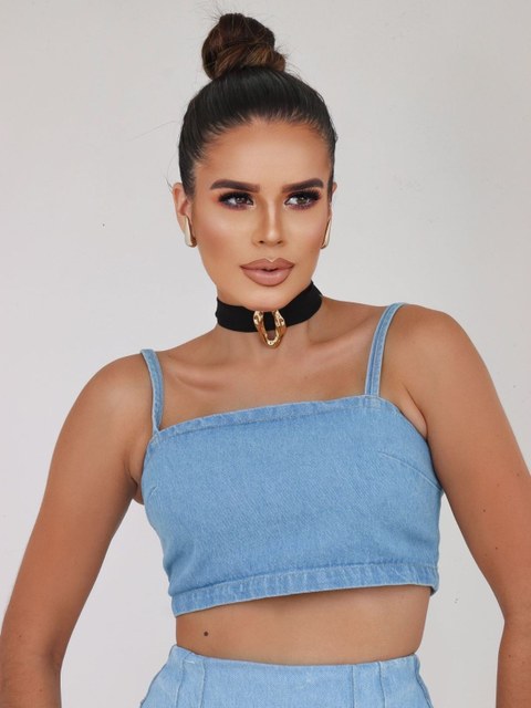 Cropped conjunto azul jeans